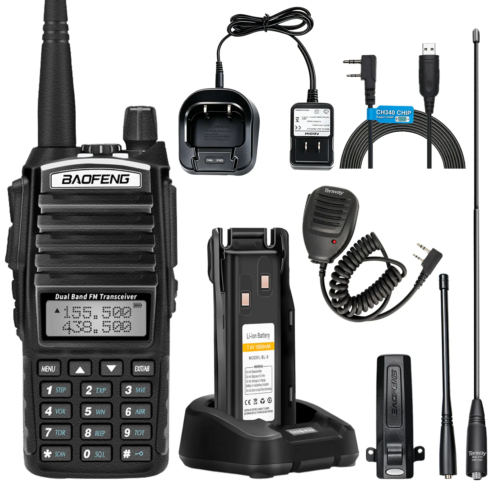 Baofeng UV-82 High-Power Walkie Talkie Portable, 128-Channels Wireless Radio Kit, Water-Resistant Long-Range Ham Radio Handheld with GPS, Multi-Band, 771 Antenna, USB Programming Cable, Audio Earpiece, Auxiliary Speaker Mic, Radios Walkie Talkie