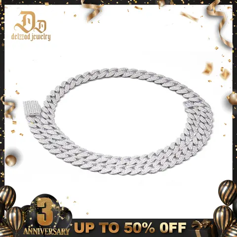 Delzzad (MSG.01) S925 Hip Hop Bling Cuban Bracelet Necklace Chain VVS Synthetic Moissanite Unisex Sparkle Cuban Chain Perfect for Any Occasion & Everyday Wear Birthday Anniversary Christmas Gifts