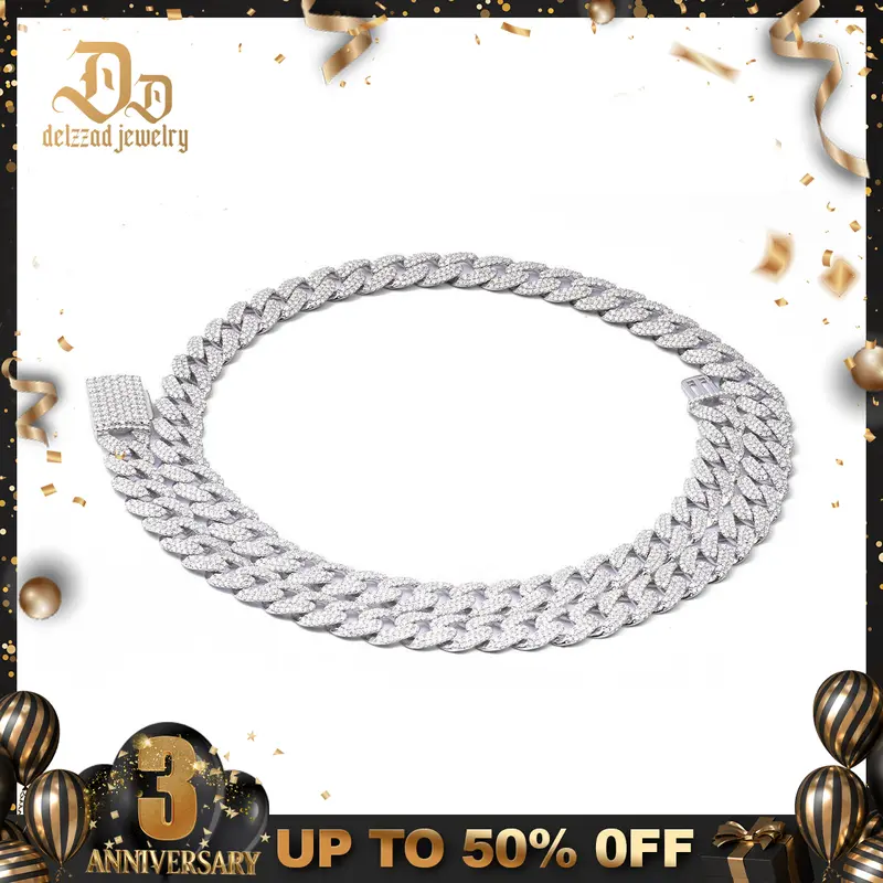 Delzzad (MSG.01) S925 Hip Hop Bling Cuban Bracelet Necklace Chain VVS Synthetic Moissanite Unisex Sparkle Cuban Chain Perfect for Any Occasion & Everyday Wear Birthday Anniversary Christmas Gifts