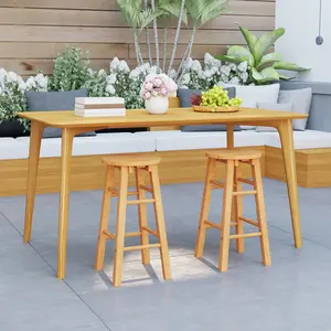 COSTWAY - 24-Inch Outdoor Wood Bar Stools Set of 2 with Round Seat and Footrest