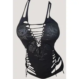 Gothic Rose Blackout Festival Slashed Tank Top