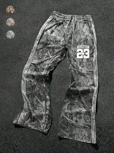 Men's Wide Leg Camouflage Sports Pants with Stripes, Boston Print & Number 23 Design, Streetwear Style Casual Sports Wear
