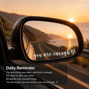 6Pcs You Are Enough Affirmation  Daily Positive Reminder Rearview Mirror  Vinyl Sticker Cute Self Love Decor Perfect Gift For Her 3.94x0.83 Inches Tough Vinyl Material Super Inspiring Design mirror decal car safe mirror sticker fathersdaygift