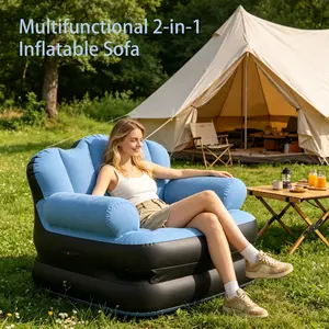 Two-In-One Multi-Functional Inflatable Sofa, Portable Thick Inflatable Lazy Sofa, Camping Lounge with Air Pump, Outdoor & Indoor Use