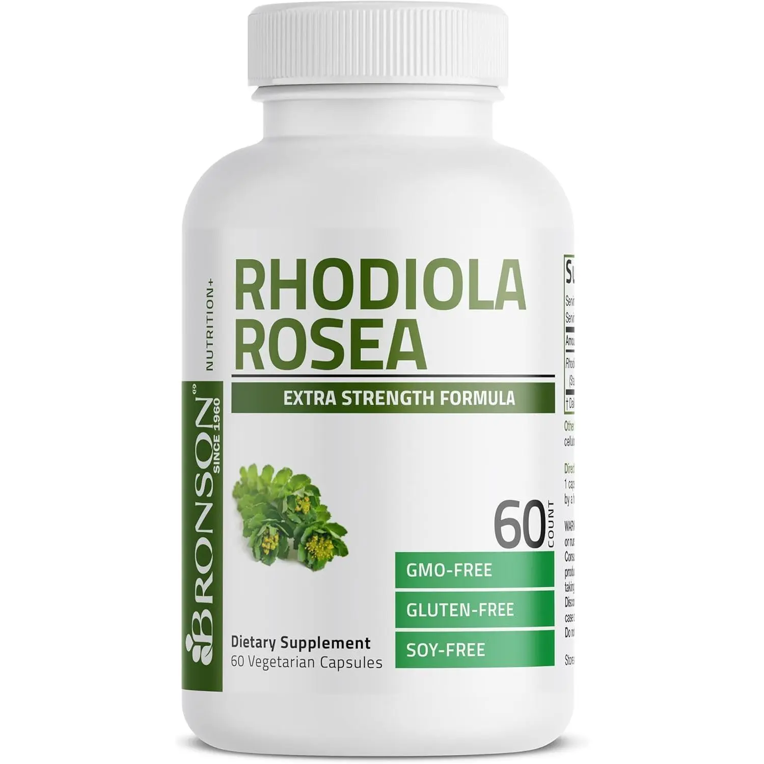 Bronson Rhodiola Rosea Herbal Dietary Supplement, Vegetarian Capsules - Adaptogenic Herb for Brain & Stress Support, Non-GMO, 60 Count, Herbs