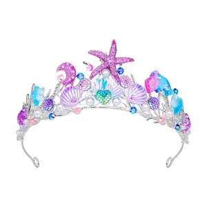 YARIEW Mermaid Crown Mermaid Birthday Decorations Mermaid Costume Mermaid Starfish Fish Scales Seashell Hair Accessories Wide Mermaid Headband Mermaid Birthday Party Gifts Purple