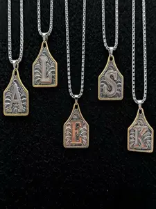 Handmade Cow Tag Necklace with Copper Initial A-Z Letter Pendant Necklace Letters Necklace Mens Womens Capital Letter Stainless Steel Box Chain 22inch