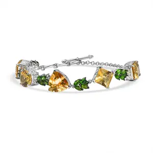 D'Joy Yellow Labradorite and Multi Gemstone 27.15 ctw Sunlit Vines Adjustable Bracelet in Rhodium Over Sterling Silver Christmas Gifts