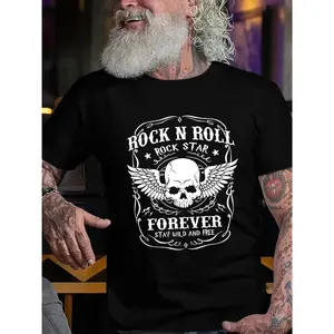 Men's Plus Size Rock Roll Print - Casual Short Sleeve T-Shirt Tops