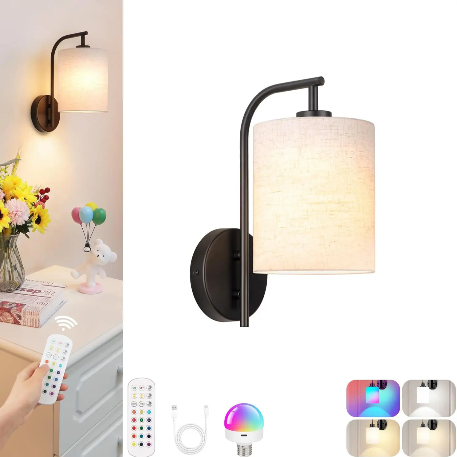 Battery-Powered Wall Light, / Rechargeable Wireless Wall Lamp with Remote Control, 12 RGB Colors, Timer, Indoor Dimmable, Decorative Ambiance Lighting, Multifunctional Lighting, Ambient Decor Lighting
