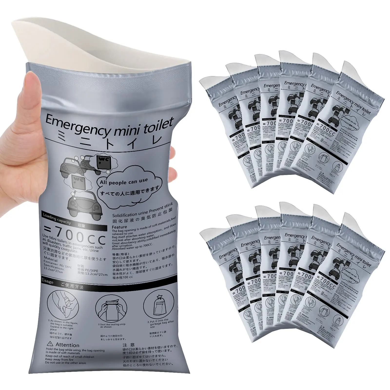 Portable Emergency Urinal Bags 8 Pack – Leakproof Disposable Pee Bags with Absorbent Gel, Travel Urine & Vomit Bags for Camping, Road Trips, Traffic Jams, Car, Hiking, Men, Women, Kids & Elderly