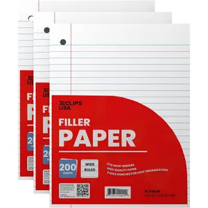Wide Ruled Loose Leaf Lined Writing Filler Notebook Paper 10.5” x 8” 56 gsm 600 Sheets 200 Sheets Per Pack (3 Pack)