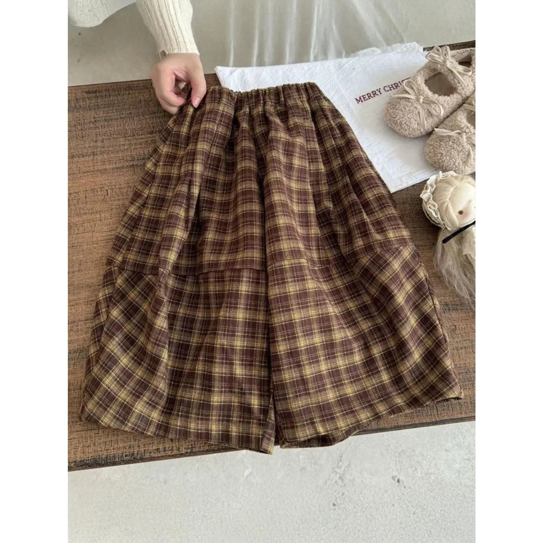 Girls Plaid Skort - Spring & Fall Cute Split Skirt with Shorts Attached, Casual School Uniform Style Bottom for Toddler & Kids