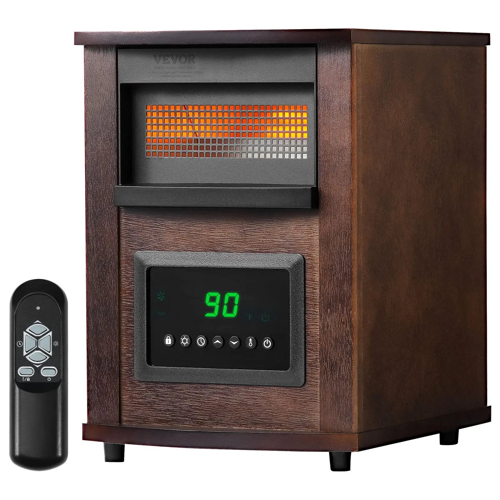 【DealsForYouDays】VEVOR 1500W Infrared Electric Space Heater - 600W+ Heating Power, LED Light Screen, 24H Timer, Remote Control, Adjustable Temperature Control, Living Room Use, Father's Day Gift Option