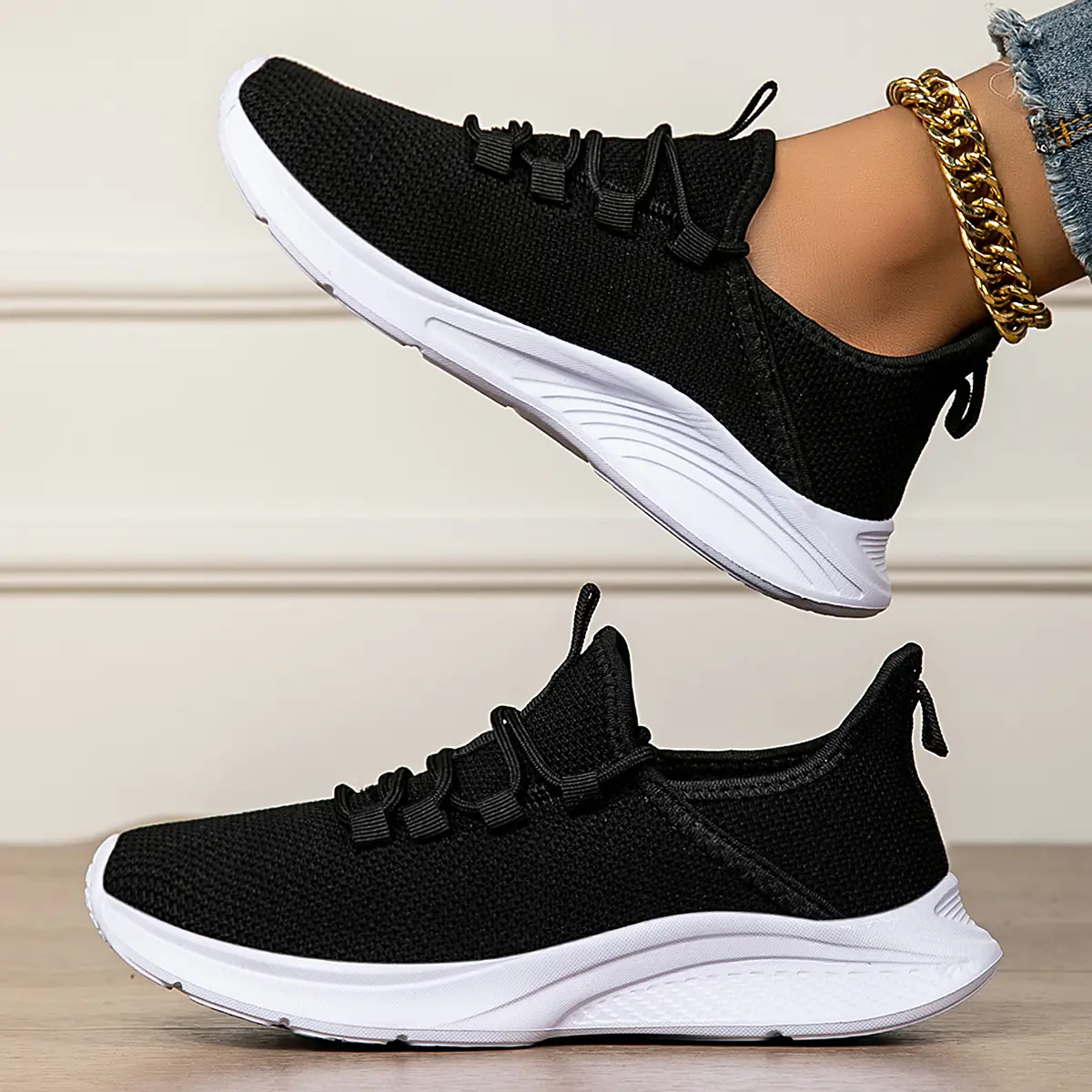 Women's Fly Knit Fitness Running Shoes - Breathable Knitted Hands-Free Slip-Ins, Lightweight Elastic Lace, Non-Slip Soft Cushion Sole Casual Daily Athletic Trainers, Knitted Running Shoes