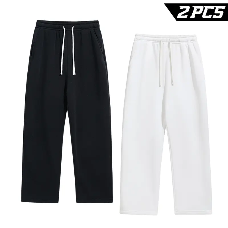 2 Pack Men's Sweatpants with Pockets Open Bottom Drawstring Athletic Joggers Lightweight Loose Fit Wide Leg Workout Running Gym Lounge Casual Travel Training Soft Breathable Track Pants
