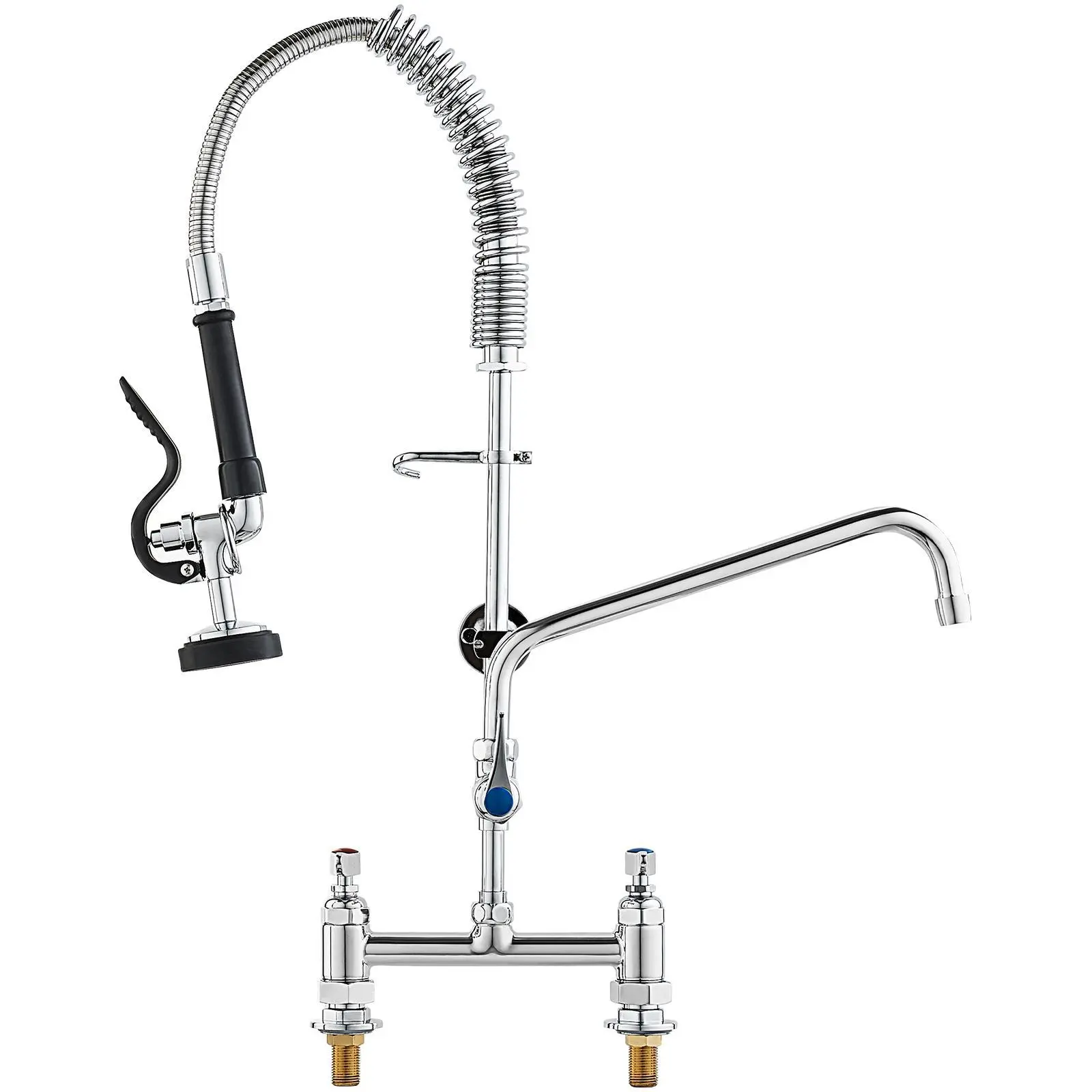 【Summerfinds】Commercial Style Kitchen Faucet, Solid Brass Deck-Mount Pre-Rinse Faucet with High-Pressure Pull-Down Sprayer, 26" Height, 8" Center, 12-Inch Swivel Spout, for 1/2/3 Compartment Sinks & Kitchen Countertops