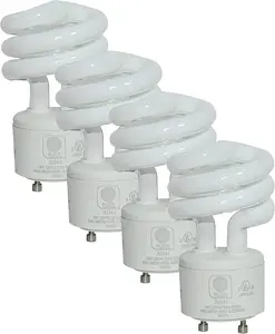 - 13Watt GU24 Base 2 Prong Light Bulbs- UL approved-120v 60Hz Light Bulb- Mini Twist Lock Spiral -Self Ballasted CFL Two Pin Fluorescent Bulbs- 5000K Daylight 4pack