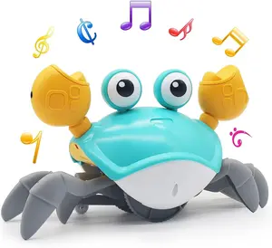 Rechargeable Crawling Crab kid's toy with Music&Automatic obstacle avoidance，Interactive kids Tummy Time Crab with Music, Walking Dancing Crab, Fun Boy Girl 3+ Year Old Baby Crab Toy Birthday Gift (Green)