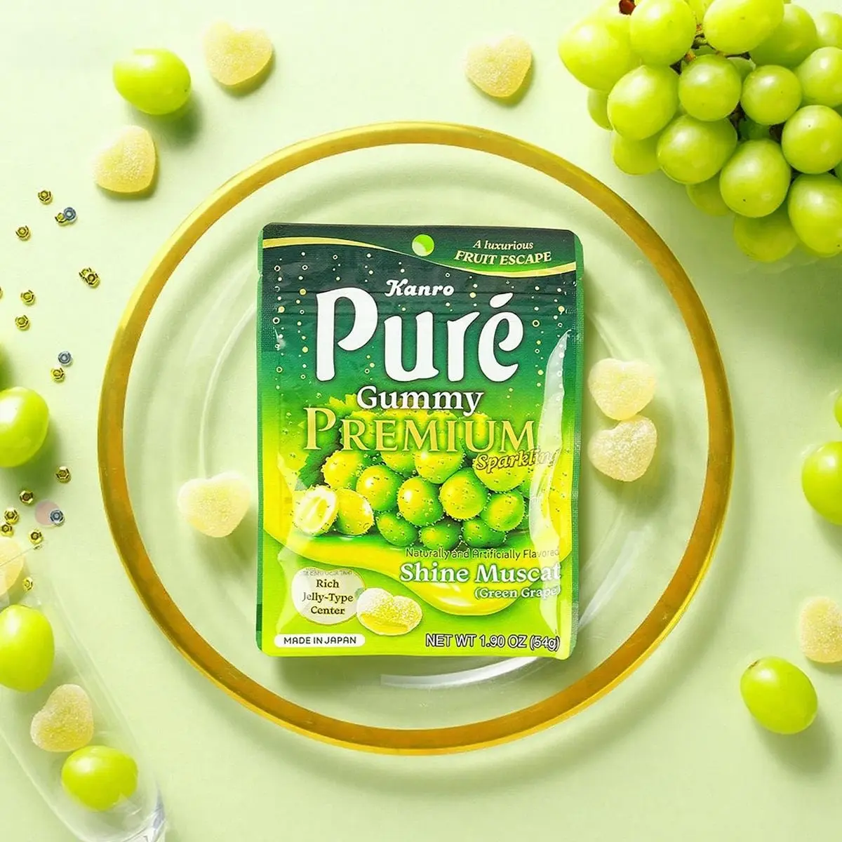 KANRO Pure Sunshine Rose Grape Soda Gummy Candy - Juicy Fruit Jelly with Sour Sand Coating, 54g - Japan's No.1 Best-Selling Gummy, Heart Shape, Refreshing & Chewy