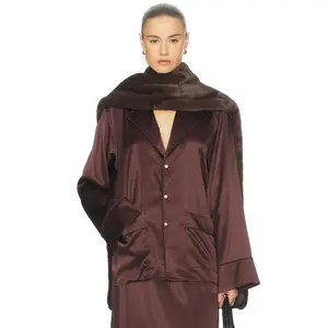 Helsa The Silk Charmeuse Pajama Shirt in Fudge