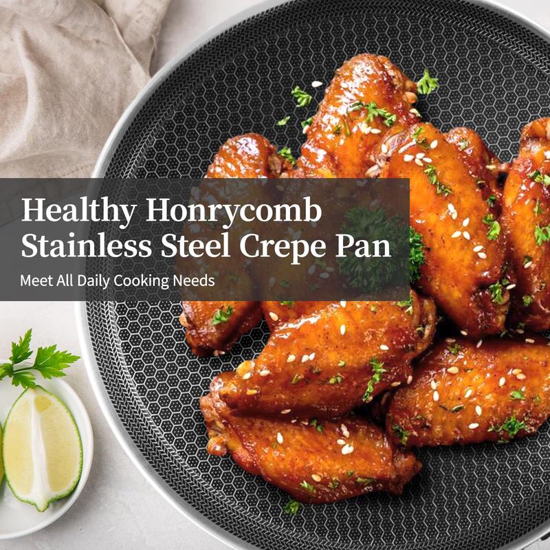 Innerwell 11" Honeycomb Stainless Steel Frying Pan for Perfect Pizza Omelettes & Pancakes All-in-One Kitchen Hero Easy Clean Durable