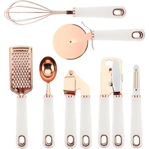 Kitchen Gadget Set Stainless Steel Utensils with Soft Touch Handles, 7 Pc. White Enchante Direct