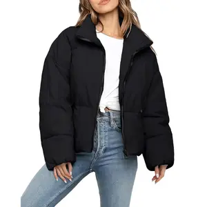 Women’s winter down jacket, oversized long-sleeved full-zip down jacket with pockets, warm cotton jacket GARMENTARY
