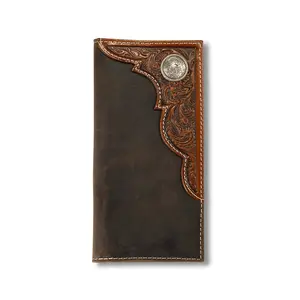 Ariat Men’s Tan Distressed Leather Rodeo Wallet - with Embossed Corner Overlay, Concho, Men’s Wallet