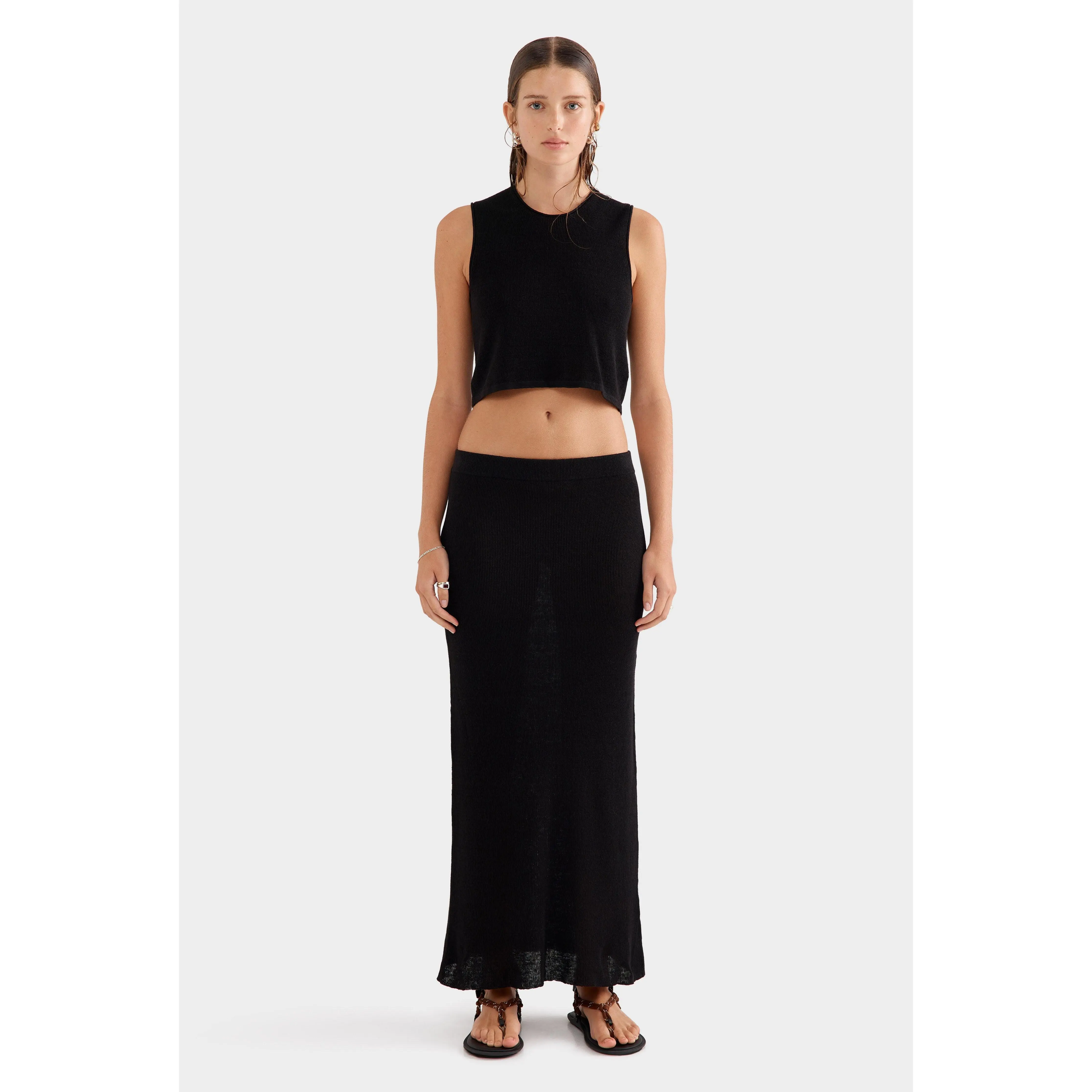 Rib Knitted Skirt - Black