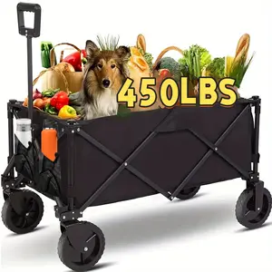 Folding folding trailer, 220/330/450LBS heavy duty portable vehicle with all-terrain wheels, RV travel, suitable for beach, lawn, sports, camping, fishing, BBQ, black