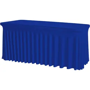Royal Blue Spandex Tablecloth with Skirt for 6FT Tables - Wrinkle-Free, Stretch Fitted Elastic Cover - Rectangle Table Cloth for Weddings, Banquets, Parties, Buffets, and Restaurants
