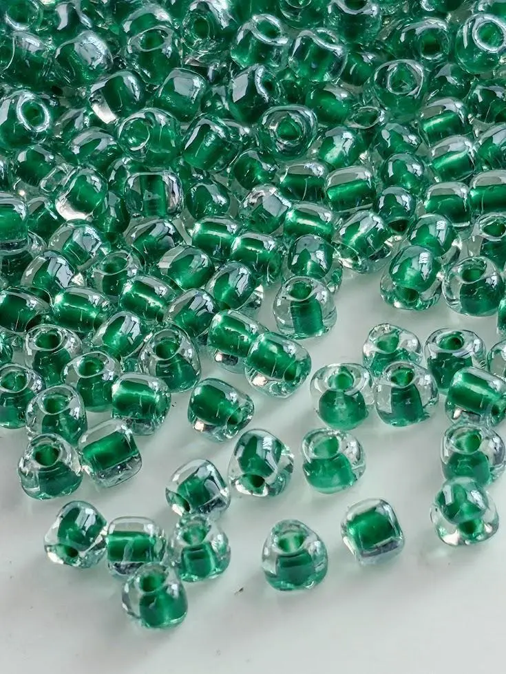 Miyuki Triangle Beads, Crystal Green Inside Color Lined | 8/0 Size | 15g Pack