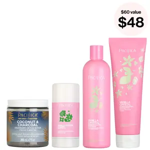 Pacifica Beauty Everything Shower Bundle, Coconut & Charcoal Underam Detox Scrub, Vanilla Butter Hydrating Body Stick, Vanilla Body Wash, Vanilla Body Butter