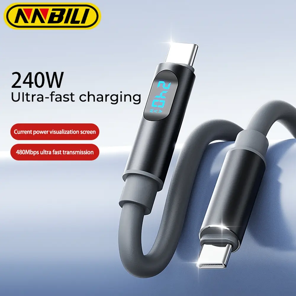 Nnbili USB C to C LED Display Current Power Visualization Screen 240w 6a Fast Charging Data Sync Cable, High-Speed Data Transfer Dual Type-C Line Electronic for Cellphone Huawei Xiaomi iPhone, Fast Charging Supported