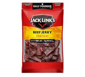 Jack Link's Beef Jerky, Teriyaki, Half Pounder Large Jerky Bag - Flavorful Meat Snack, Ready to Eat Protein Snacks with 11g of Protein per Serving, Made with 100% Beef