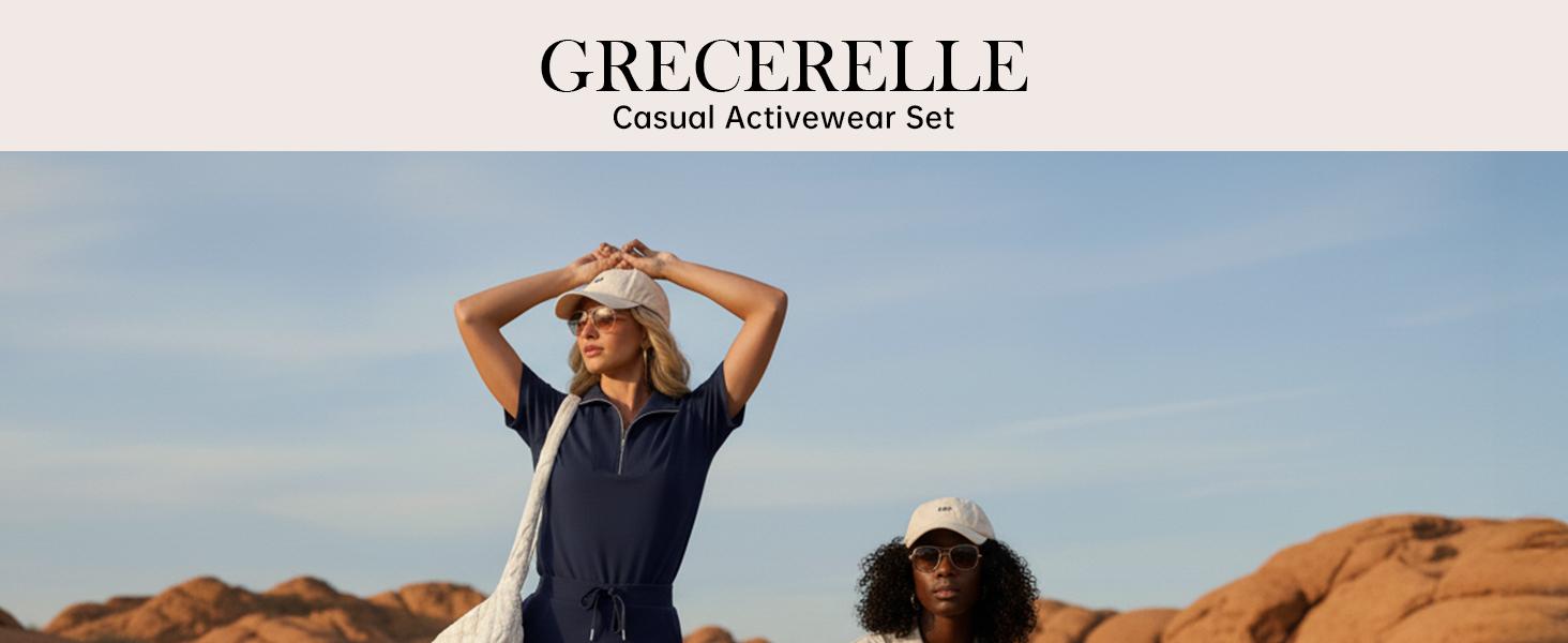 GRECERELLE Women's Summer 2 Piece Skort Set Half Zip Short Sleeve Top & Pocketed Tennis Skirt For Sports & Vacations.