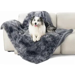 Waterproof Dog Blankets for Large Dogs - Calming Cat Blanket for Bed Couch Protector Washable, Long Faux Fur Pet Throw Blanket for Puppy, Reversible Furniture Protection, 60"x80", Tie-dye Grey