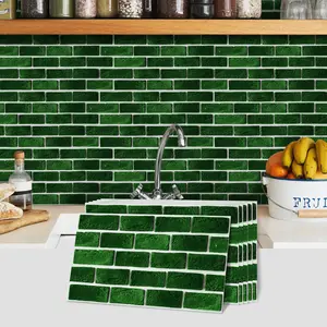 6/12/18/24/36/48 Pieces Of Vintage Green Marble Wall Stickers, Self-Adhesive Detachable Vinyl Wallpaper, Home Decoration Wall Stickers, Bathroom Waterproof Stickers, Ceramic Tiles, Kitchen Oil Resistant Ceramic Tile Stickers, 5.91 * 11.81 Inches