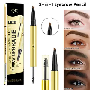 Waterproof 2-in-1 Eyebrow Pen & Gel, Microblade Brow Pencil for Natural Hair-Like Strokes, Long-Lasting Sweat-Proof Brow Makeup, Smudge-Proof Eyebrow Tint for Fuller, Defined Brows All Day
