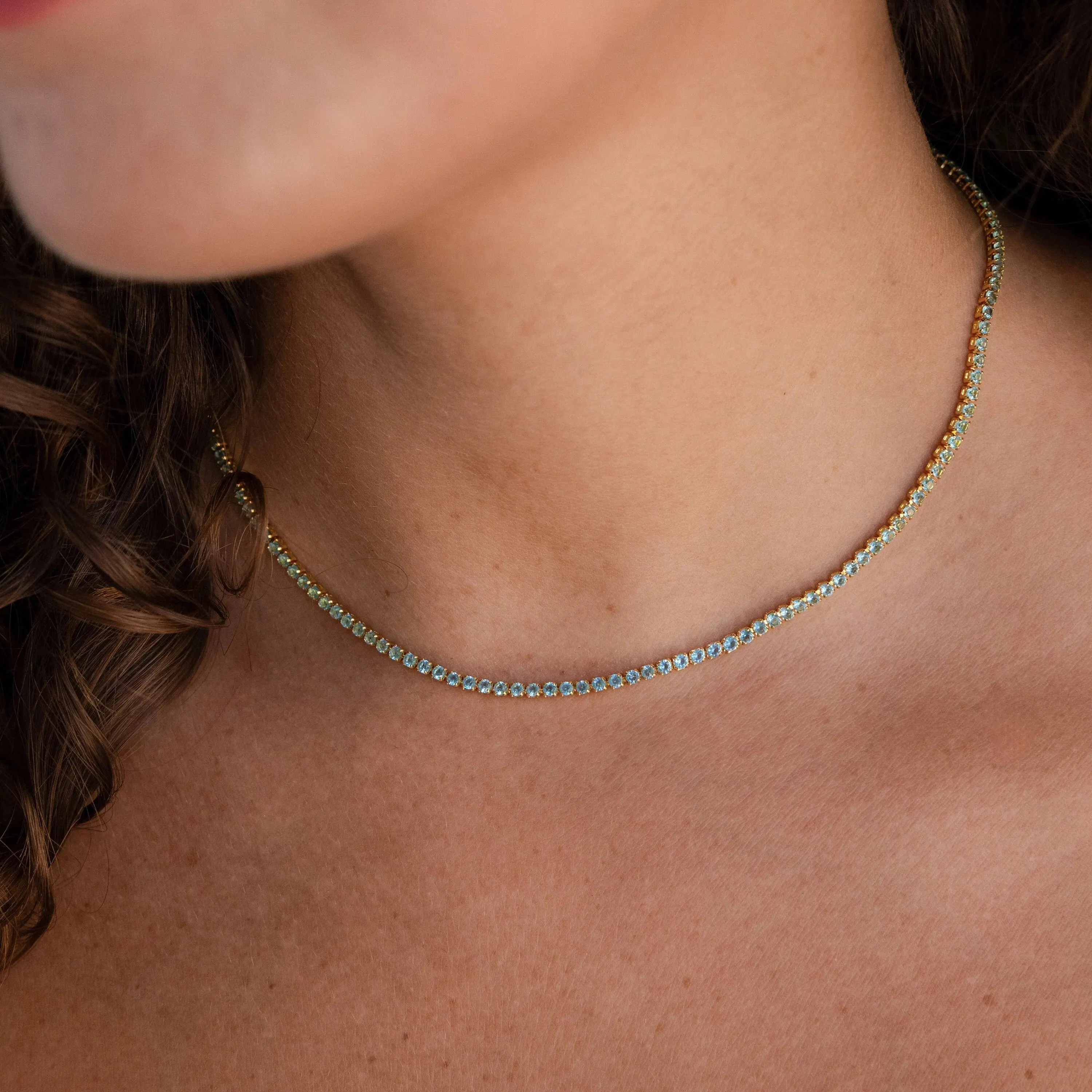 Aquamarine Tennis Choker Necklace by Caitlyn Minimalist - Dainty Blue Diamond Necklace - Aquamarine Jewelry - Perfect Bride Gift