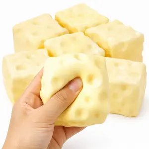 Cheese Squishy Toy, 7cm Petroleum Jelly Filled Soft Squeeze Fidget Toy for Kids Teens and Adults, Unscented Stress Relief Sensory Toy, Square Cheese Shape Desk Toy, Classroom Prize, Teacher Reward, Party Favor