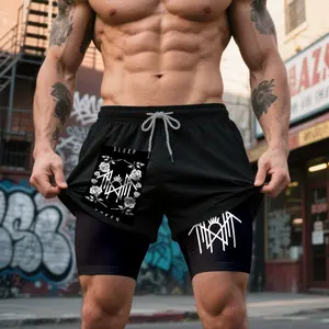 Unisex Double-Layer Sports Shorts Graphic Shorts Sleep Token Band Shorts Camo Shorts Streetwear Shorts Outfits Short Shorts Vacation Outfits Shorts