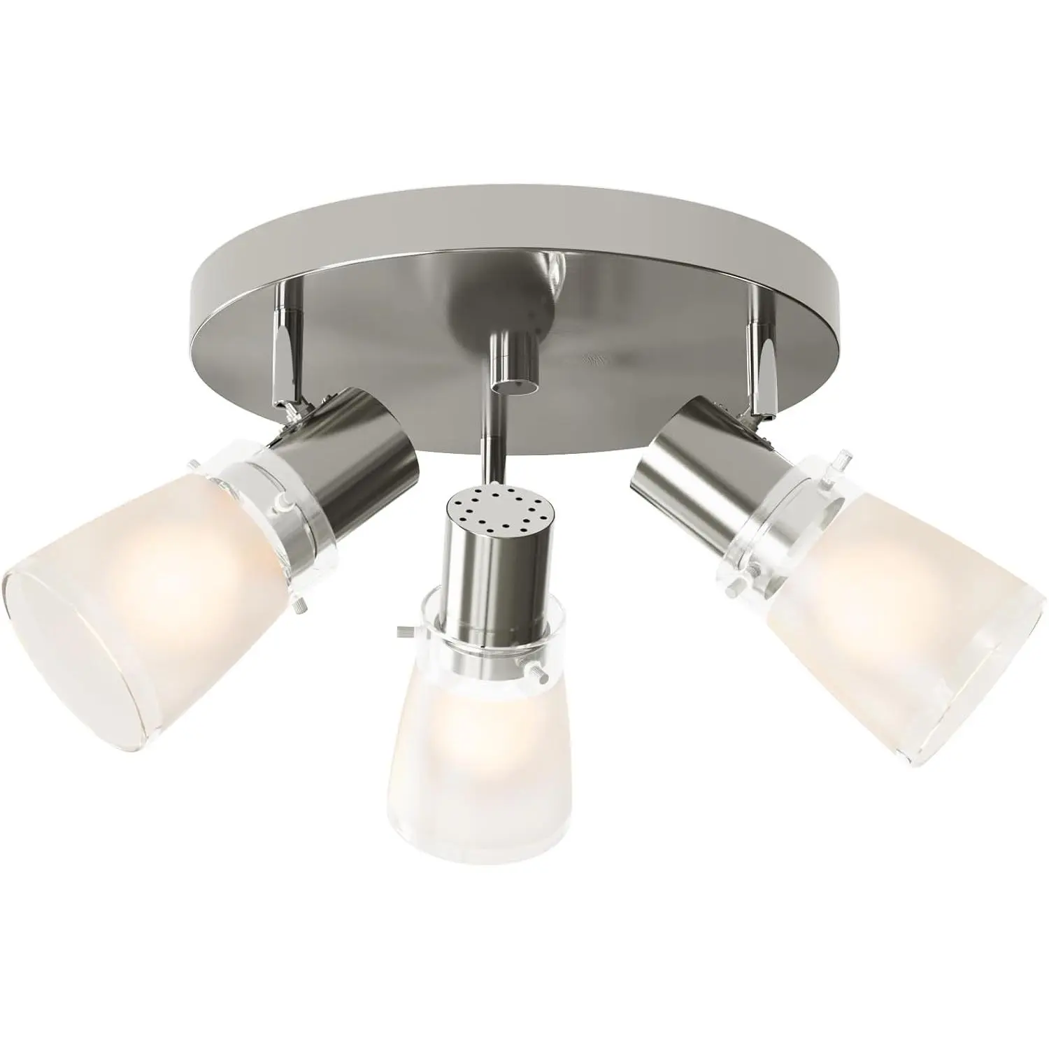10" Track Lighting Kit, Brushed Nickel Finish Flush Mount Ceiling Light Fixture with Frosted Glass Shades, E26 Base Adjustable Heads Provide Directional Light (3-Light)