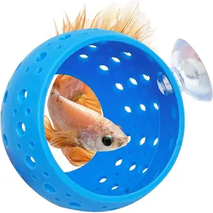 Betta Tunnel, Aquarium Fish Hideout with Suction Cup - Shrimp Cave Aquarium Decor for Small Fish, Shrimp, Guppy Hiding & Resting (Blue)