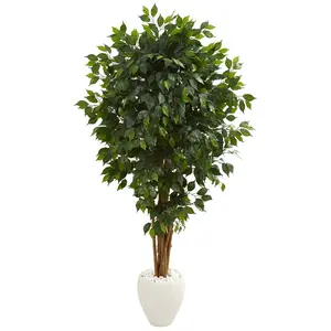 6’ Ficus Artificial Tree in White Planter
