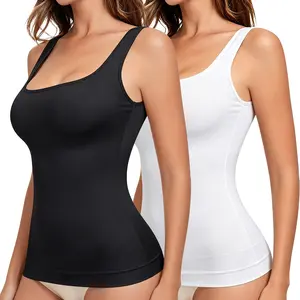 1/2 Pack Women's Shapewear Tank Tops Tummy Control Square Neck Body Shaper Camisole For Women , Lady Fashion Casual Soft Cami Underwear Comfortable Farbic Womenswear Basic Minimalist Tube Sleeveless