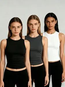 Women's 3-Piece Basic Sleeveless Tank Tops, Solid Color Stretchy Comfortable Slim Fit Summer, Everyday Stand Collar Casual Fashionable Daily Wear