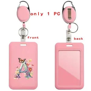 Clear Window Plastic Badge Holder, Retractable Badge Holder Multifunctional Card Sleeve for Office & School Use, Personalized Initial Design, Durable Material, Badge Reels Retractable, Id Badge Holder