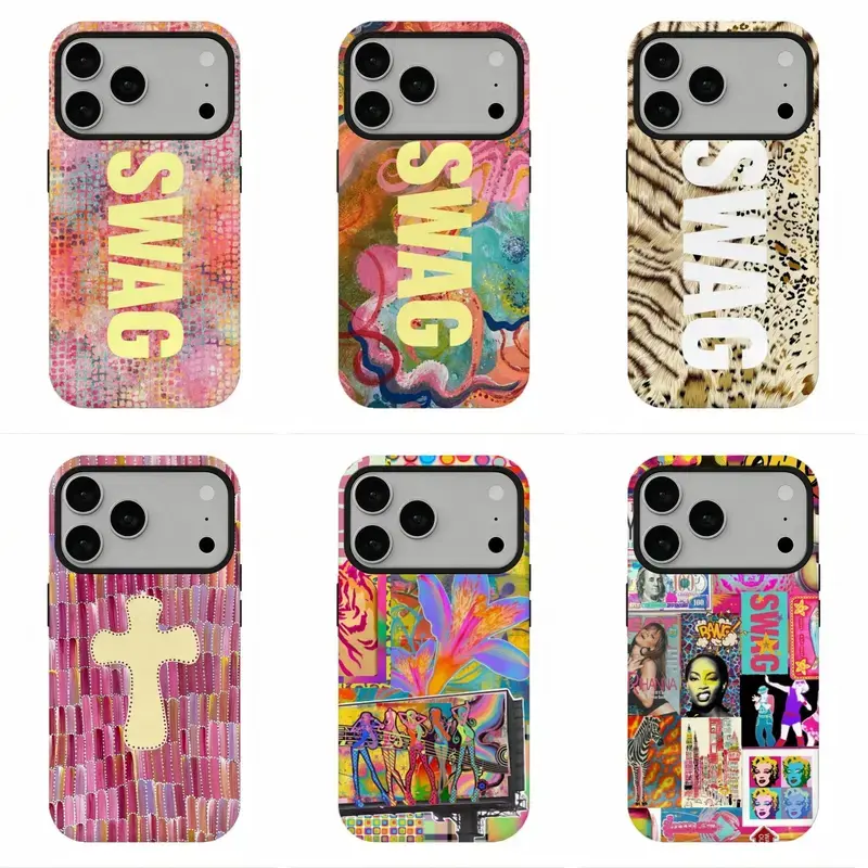 Bright Y2K Swag Bold Text Collage Phone Case, Compatible for iPhone 17Promax 16 15 14 13 12 11, Viral FYP Maximalist Aesthetic, Shockproof Anti-Scratch Protective Cover, Colorful Indie Streetwear Vibe